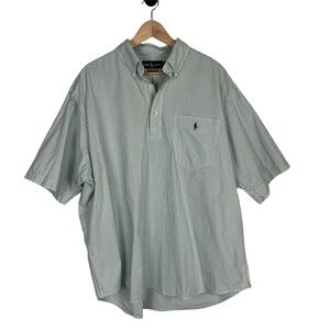 Polo Ralph Lauren Purcell Shirt XL Green‎ White Seersucker Striped Button-Down